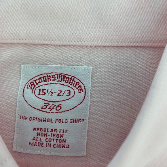 Brooks Brothers 346 Original Long Sleeved Polo Shirt Pale Pink Size 15 1/2 - 2/3 - Picture 3 of 7